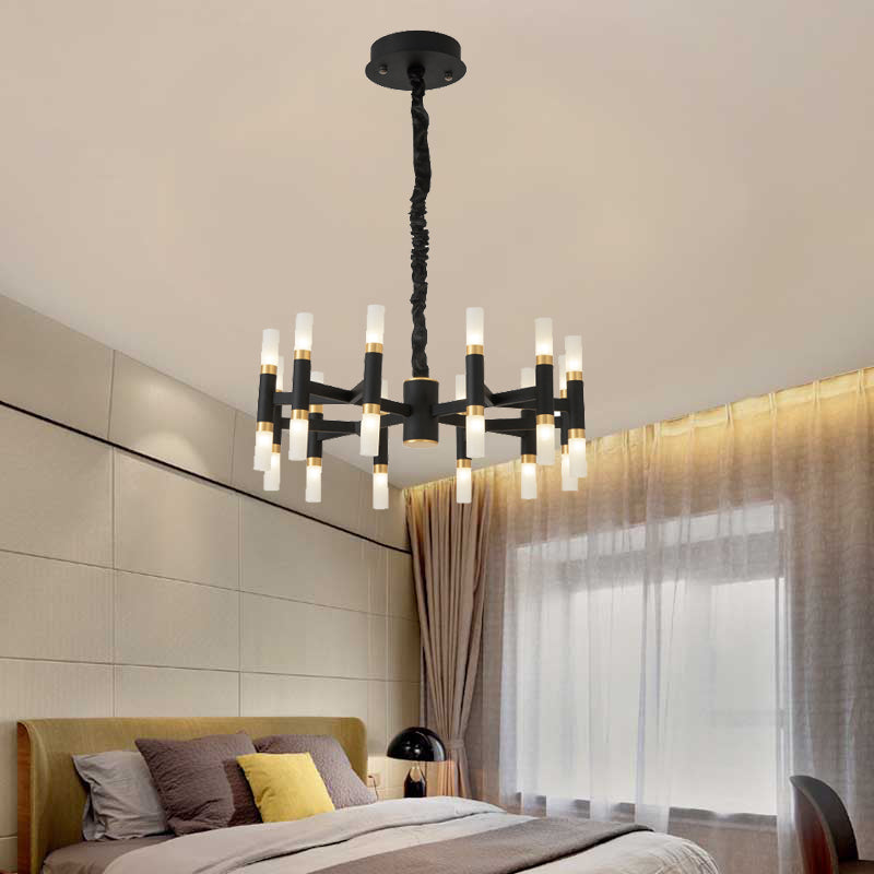 24/36/60 Lights LED Bedroom Chandelier Modern Black White - Rebooters