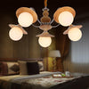 Modern Ball White Glass Chandelier 5 Lights Ceiling Pendant Fixture with Wooden Cap - Rebooters