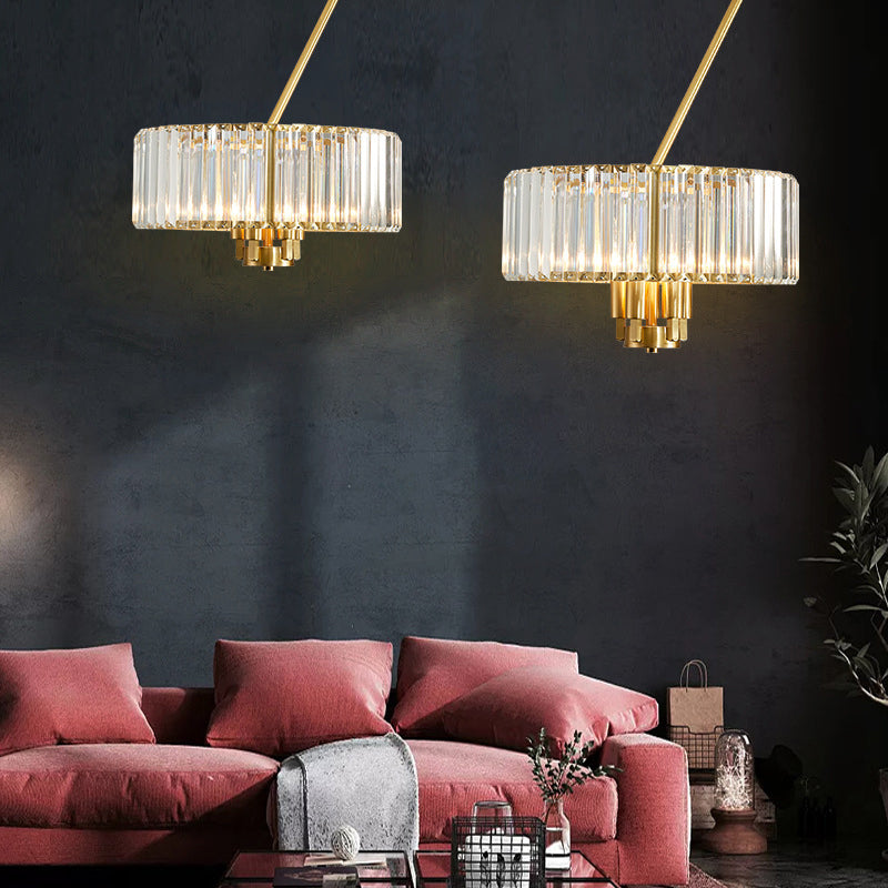 3/4/6 Lights Drum Chandelier Lighting Modern Style Clear Crystal Pendant Lighting in Gold Finish - Rebooters