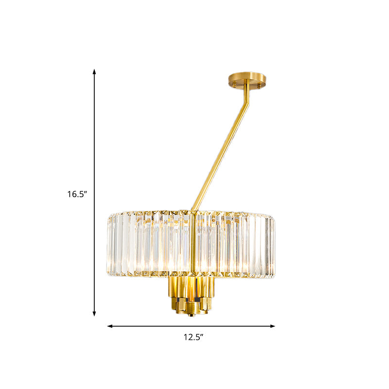 3/4/6 Lights Drum Chandelier Lighting Modern Style Clear Crystal Pendant Lighting in Gold Finish - Rebooters