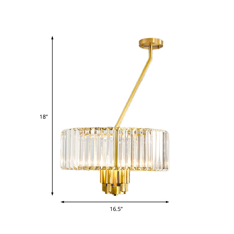 3/4/6 Lights Drum Chandelier Lighting Modern Style Clear Crystal Pendant Lighting in Gold Finish - Rebooters