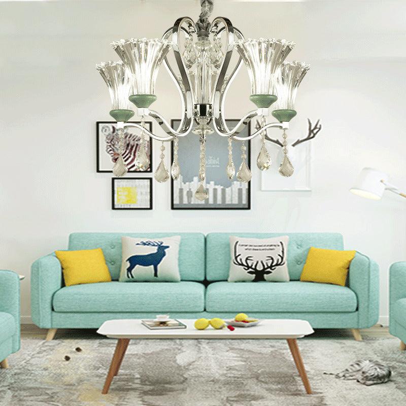 5 Bulbs Bell Shade Chandelier Lighting Modern Stylish Glass - Rebooters