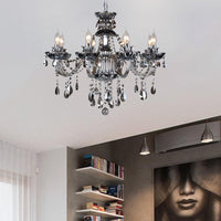 6/8 Lights Candle Chandelier Lighting Vintage Crystal Glass Pendant Light Smoke Grey - Rebooters