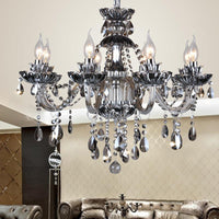 6/8 Lights Candle Chandelier Lighting Vintage Crystal Glass Pendant Light Smoke Grey - Rebooters