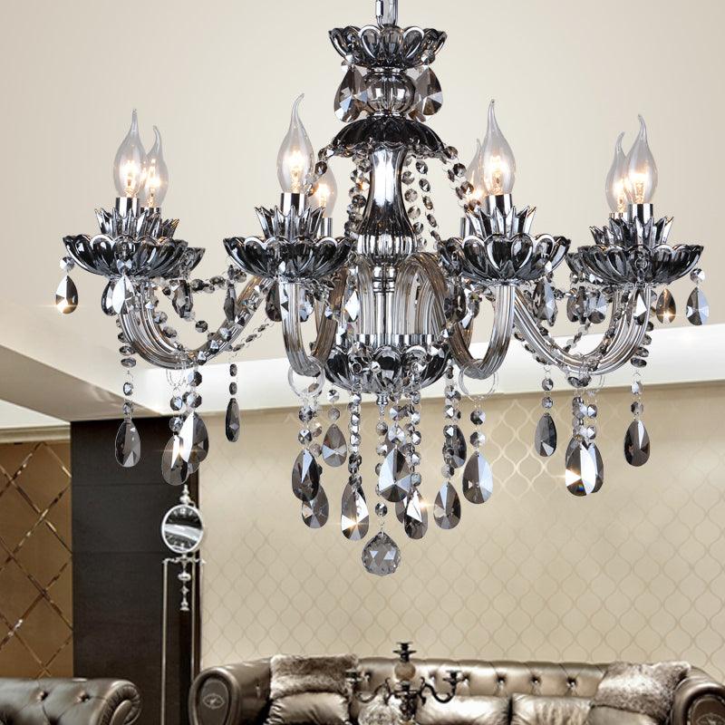 6/8 Lights Candle Chandelier Lighting Vintage Crystal Glass Pendant Light Smoke Grey - Rebooters