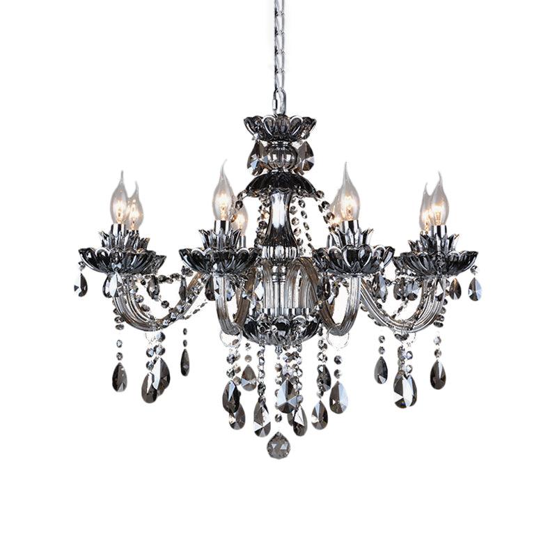 6/8 Lights Candle Chandelier Lighting Vintage Crystal Glass Pendant Light Smoke Grey - Rebooters