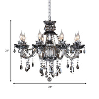 6/8 Lights Candle Chandelier Lighting Vintage Crystal Glass Pendant Light Smoke Grey - Rebooters
