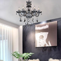 6/8 Lights Candle Chandelier Lighting Vintage Crystal Glass Pendant Light Smoke Grey - Rebooters