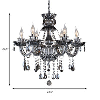 6/8 Lights Candle Chandelier Lighting Vintage Crystal Glass Pendant Light Smoke Grey - Rebooters