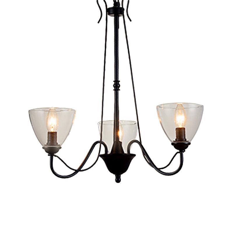 3/5/6-Light Tapered Chandelier Modern Black Clear Glass Pendant Light Fixture - Rebooters