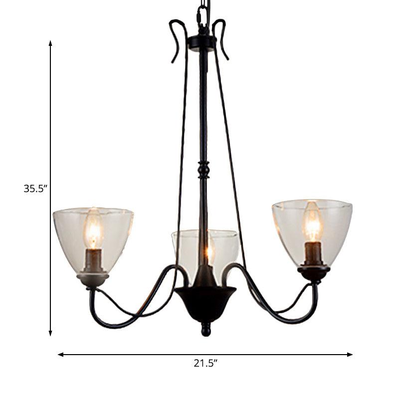 3/5/6-Light Tapered Chandelier Modern Black Clear Glass Pendant Light Fixture - Rebooters