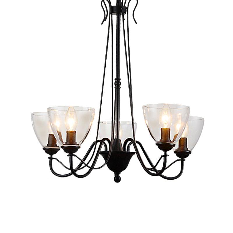 3/5/6-Light Tapered Chandelier Modern Black Clear Glass Pendant Light Fixture - Rebooters