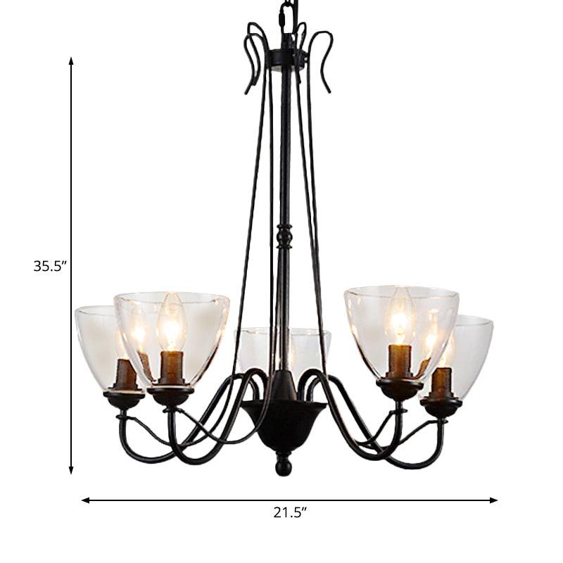 3/5/6-Light Tapered Chandelier Modern Black Clear Glass Pendant Light Fixture - Rebooters
