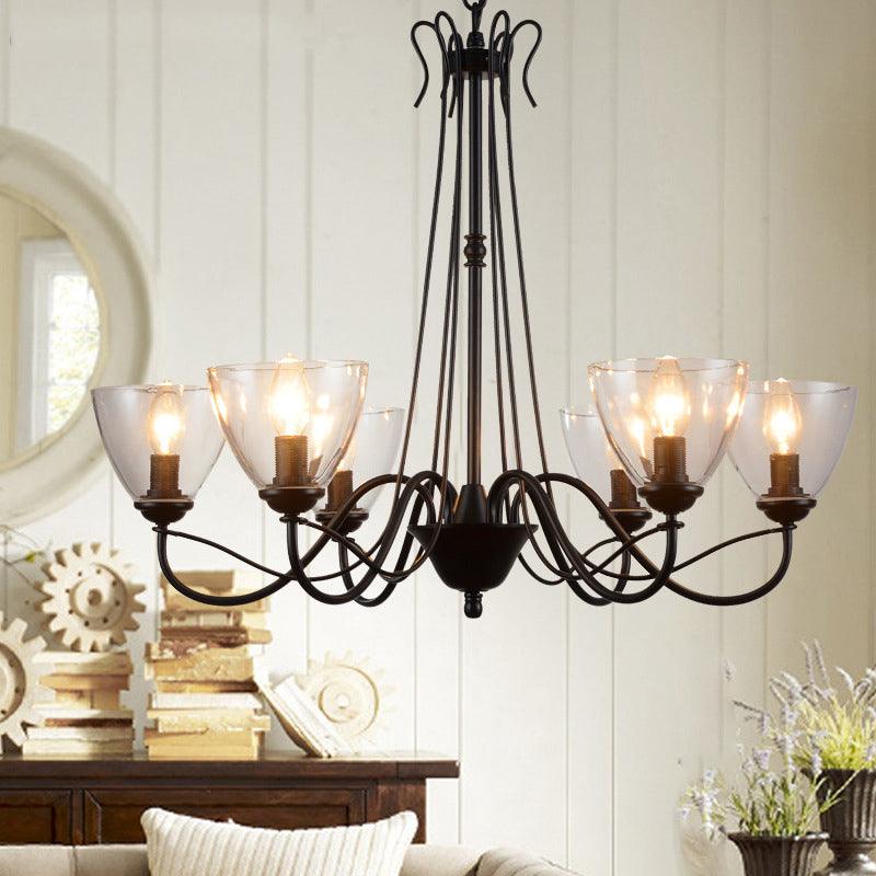 3/5/6-Light Tapered Chandelier Modern Black Clear Glass Pendant Light Fixture - Rebooters