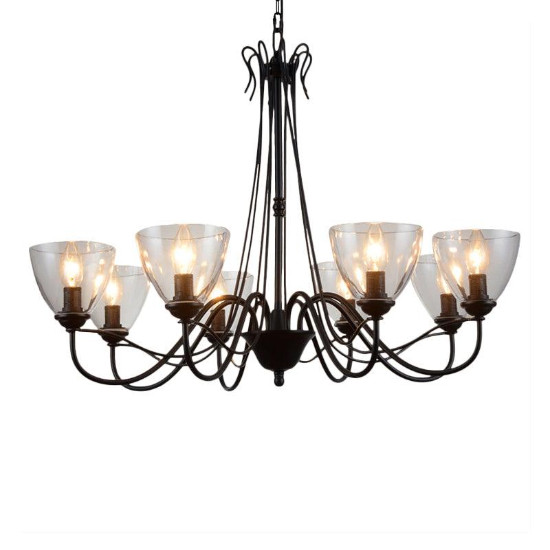 3/5/6-Light Tapered Chandelier Modern Black Clear Glass Pendant Light Fixture - Rebooters