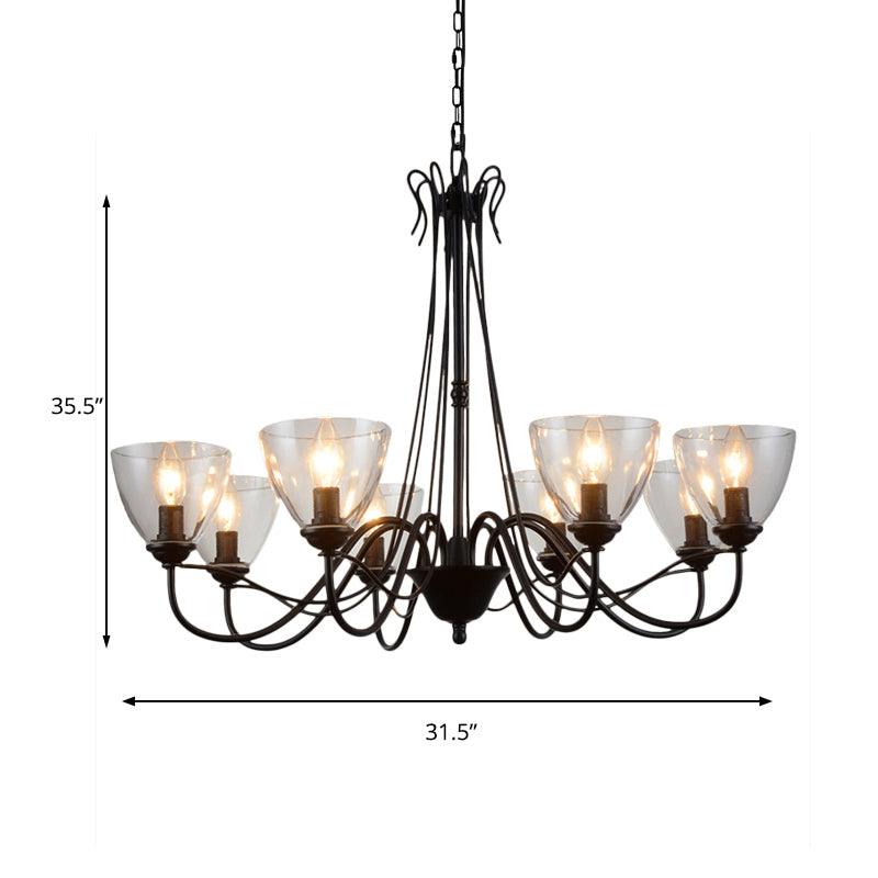 3/5/6-Light Tapered Chandelier Modern Black Clear Glass Pendant Light Fixture - Rebooters