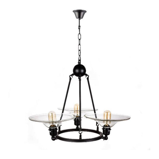 Black 3 Lights Chandelier Light Fixture Antique Clear Glass Cone Pendant Lamp - Rebooters