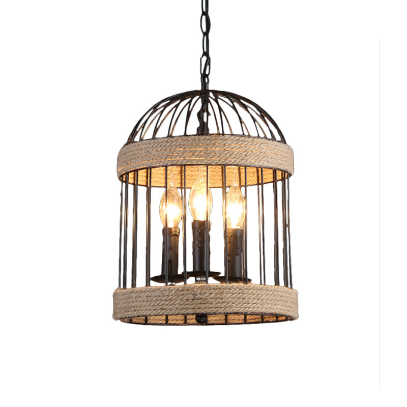 3 Bulbs Birdcage Ceiling Light Vintage Black Finish Lamp - Rebooters