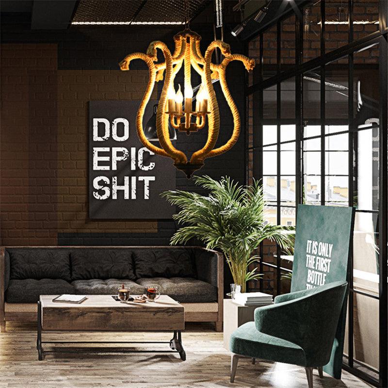 5 Heads Roped Cage Chandelier Lamp Vintage Brown Ceiling Fixture - Rebooters