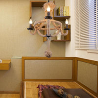 3 Heads Bowl Cage Hanging Light Country Style Brown Rope Lamp - Rebooters