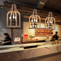 3 Heads Pendant Light Fixture Retro Style Birdcage Lamp Brown - Rebooters