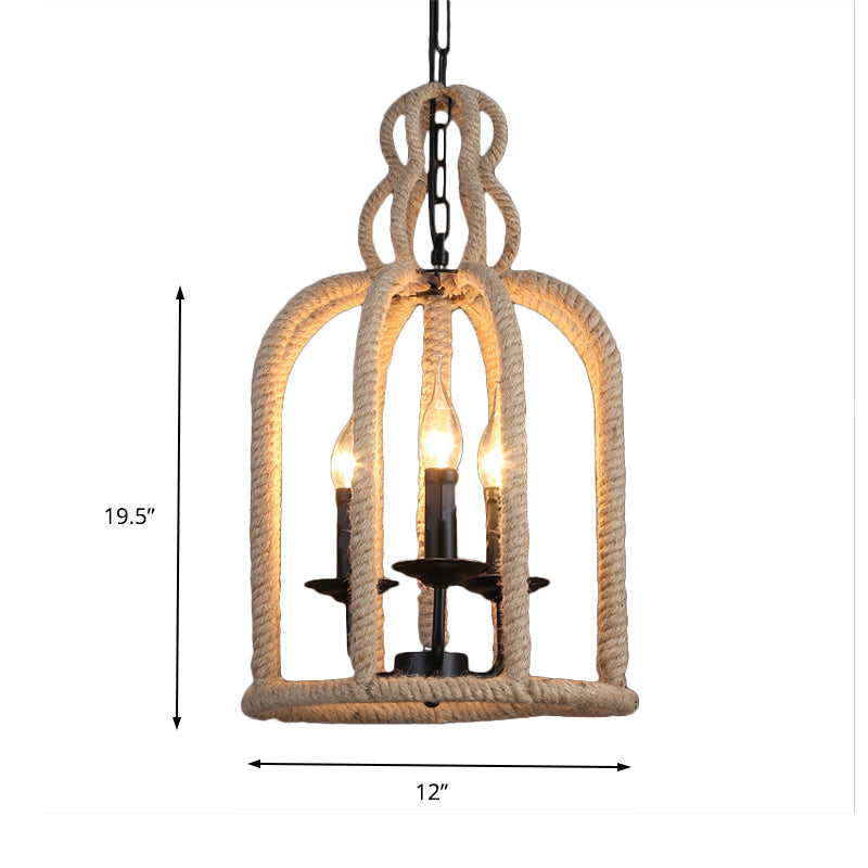 3 Heads Pendant Light Fixture Retro Style Birdcage Lamp Brown - Rebooters