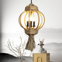 3 Bulbs Lantern Cage Hanging Lamp Country Style Hemp Rope Chandelier Lighting - Rebooters