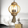 3 Bulbs Lantern Cage Hanging Lamp Country Style Hemp Rope Chandelier Lighting - Rebooters