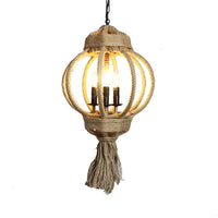 3 Bulbs Lantern Cage Hanging Lamp Country Style Hemp Rope Chandelier Lighting - Rebooters
