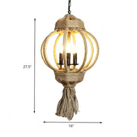 3 Bulbs Lantern Cage Hanging Lamp Country Style Hemp Rope Chandelier Lighting - Rebooters
