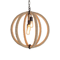 Orb Shade Hallway Chandelier Hanging Light Retro Style Hemp Rope 3 Lights Beige Ceiling Lamp - Rebooters