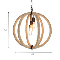 Orb Shade Hallway Chandelier Hanging Light Retro Style Hemp Rope 3 Lights Beige Ceiling Lamp - Rebooters
