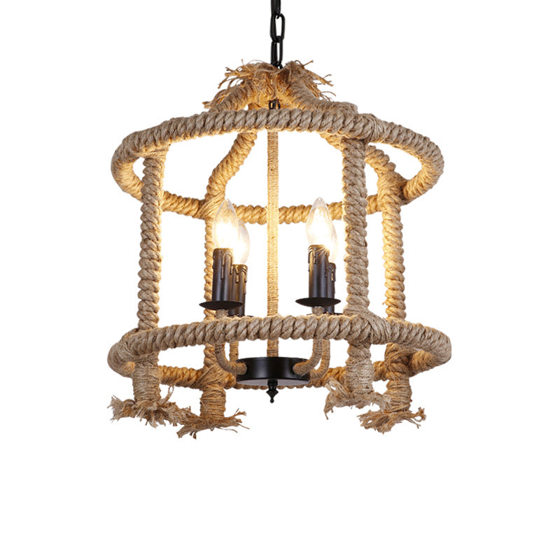 Roped Cage Shade Pendant Lamp Lodge Stylish 4 Lights Fixture - Rebooters