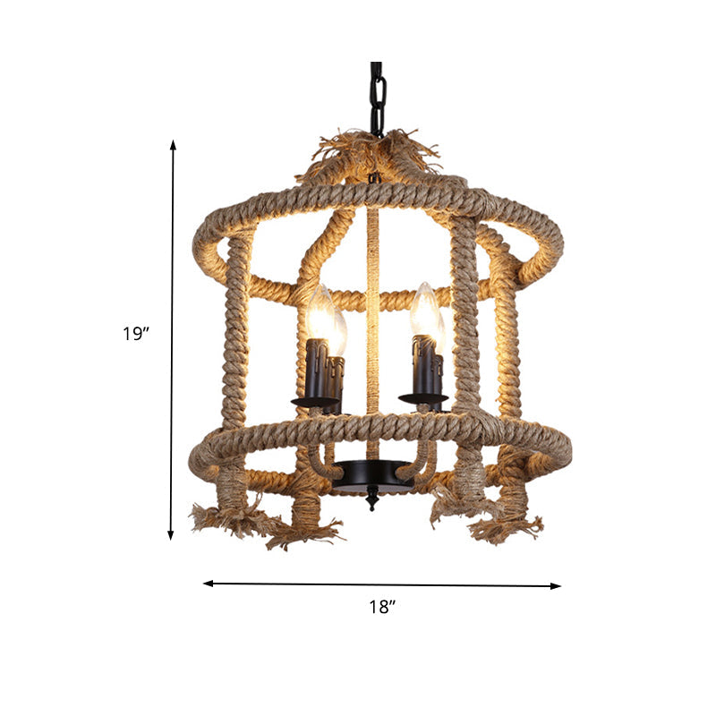 Roped Cage Shade Pendant Lamp Lodge Stylish 4 Lights Fixture - Rebooters
