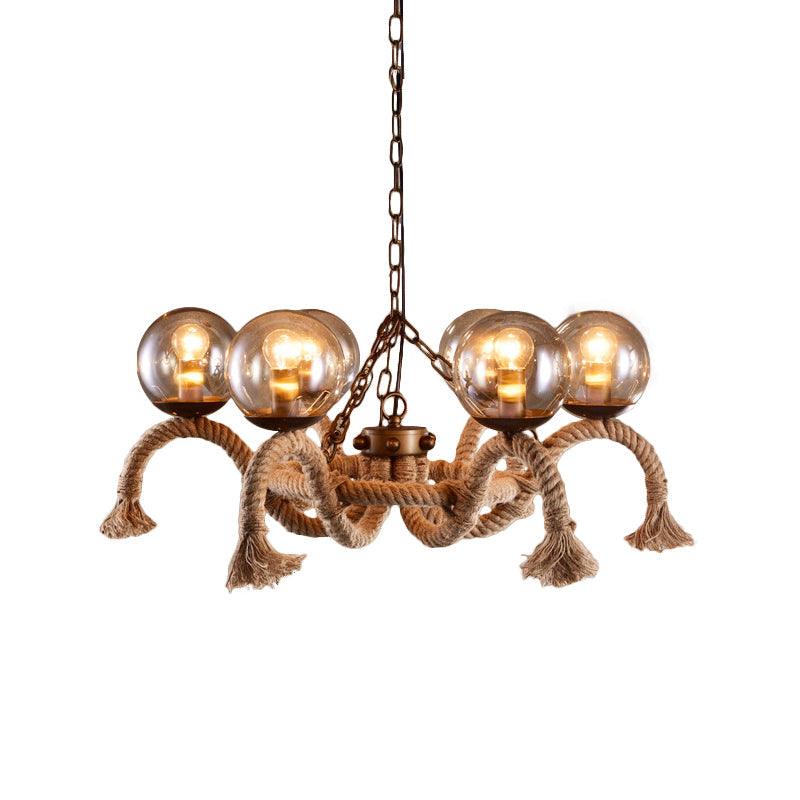 6 Lights Global Chandelier Lighting Retro Rust Finish Rope Suspension Light - Rebooters