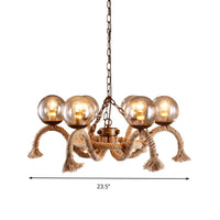 6 Lights Global Chandelier Lighting Retro Rust Finish Rope Suspension Light - Rebooters