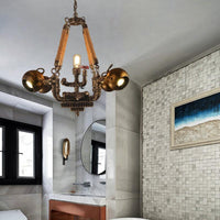 5 Lights Ball Chandelier Lighting with Global Shade Retro Bronze Metal Rope Pendant for Bar - Rebooters