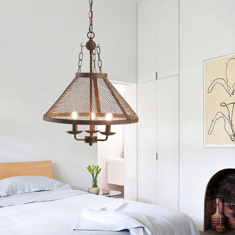 Antique Mesh Flared Pendant Light with Candle 3 Lights Lamp - Rebooters