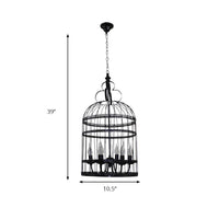 3/6 Bulbs Bird Cage Hanging Light with Candle Black Chandelier - Rebooters