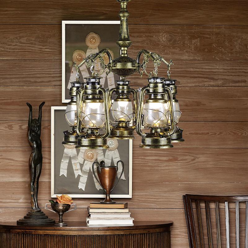 5 Lights Clear Glass Pendant Chandelier Antique Stylish Bronze Copper Kerosene Dining Room Fixture - Rebooters