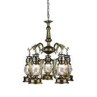 5 Lights Clear Glass Pendant Chandelier Antique Stylish Bronze Copper Kerosene Dining Room Fixture - Rebooters