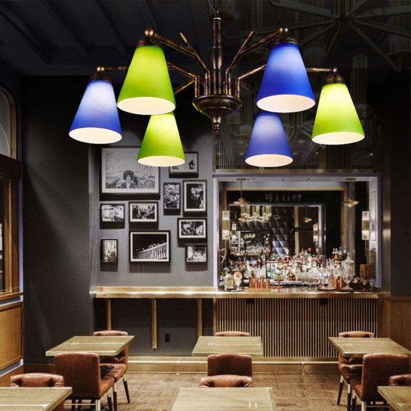 Rust Tapered Shade Chandelier 6 Lights Retro Metal Light - Rebooters