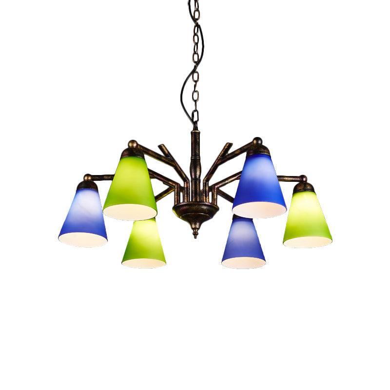 Rust Tapered Shade Chandelier 6 Lights Retro Metal Light - Rebooters