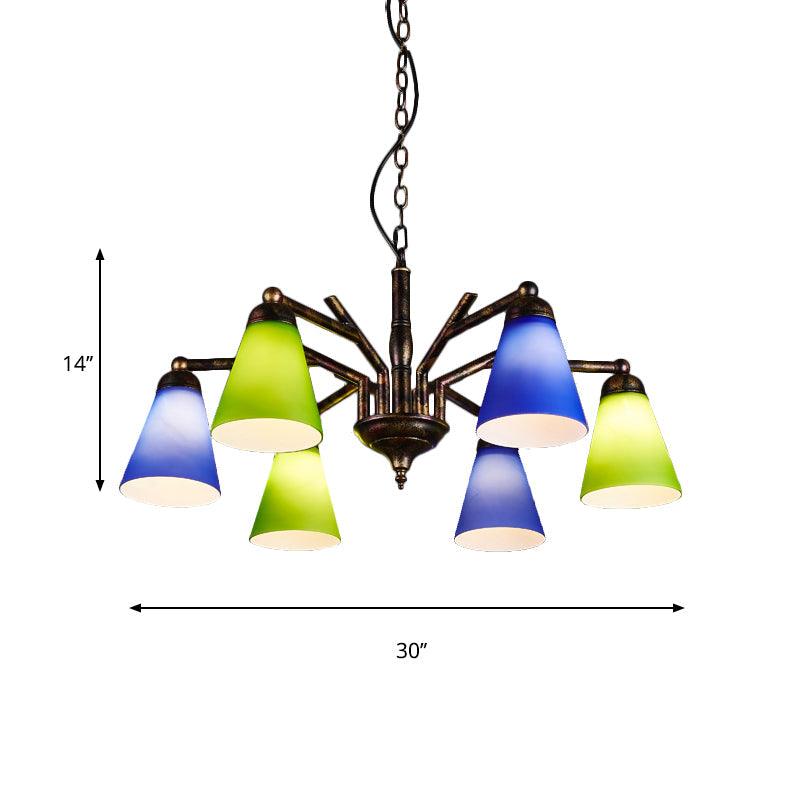 Rust Tapered Shade Chandelier 6 Lights Retro Metal Light - Rebooters