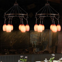6 Lights Ring Hanging Light with Pink Melon Shade Chandelier - Rebooters
