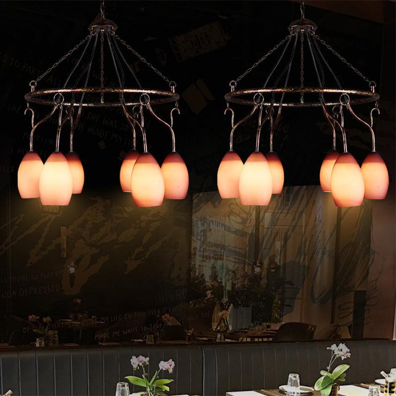 6 Lights Ring Hanging Light with Pink Melon Shade Chandelier - Rebooters