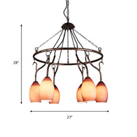 6 Lights Ring Hanging Light with Pink Melon Shade Chandelier - Rebooters