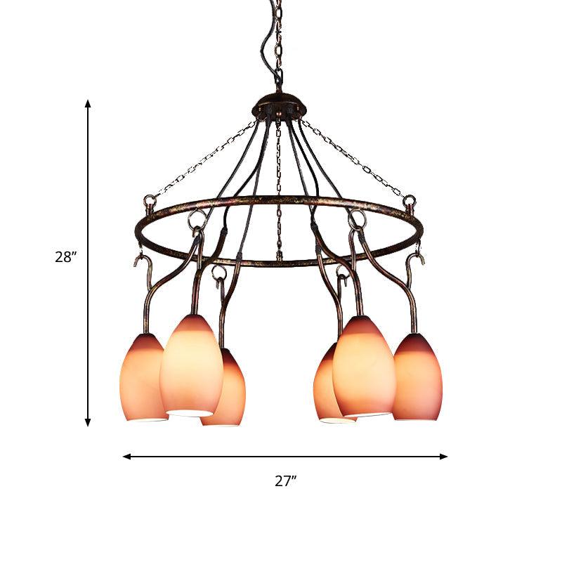 6 Lights Ring Hanging Light with Pink Melon Shade Chandelier - Rebooters
