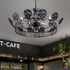 Etched Circular Coffee Shop Hanging Light Antique Wrought Iron 6 Heads Rust Chandelier Lamp - Rebooters
