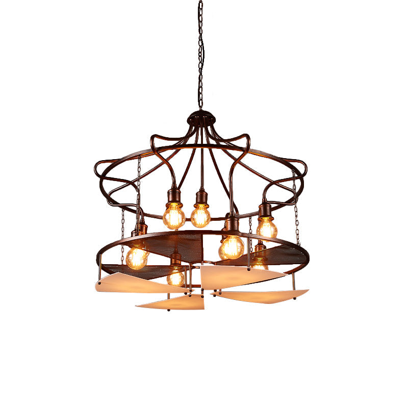 Drum Restaurant Pendant Light Metal Nine Lights Antique Stylish Chandelier in Rust - Rebooters